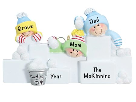 Snowball Fight Family of 3 Personalized Ornament Cheap