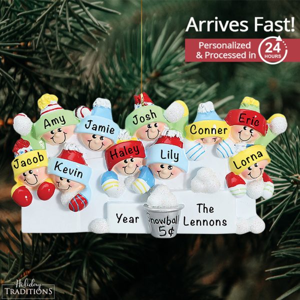 Snowball Fight Family of 10 Christmas Ornament Sale