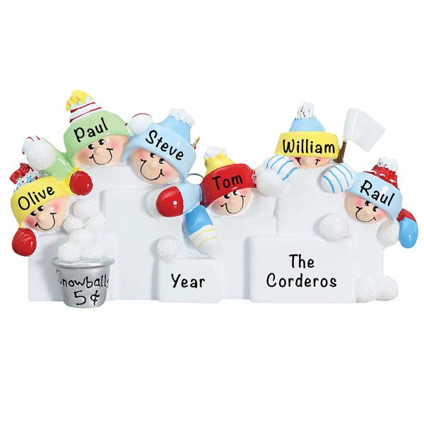 Snowball Fight Family of 6 Christmas Ornament Cheap