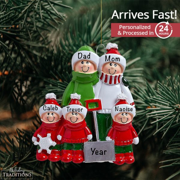 Snow Shovel Family of 5 Personalized Ornament For Discount