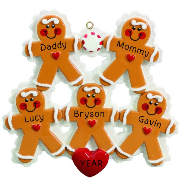 Gingerbread Family of 5 Personalized Ornament For Discount