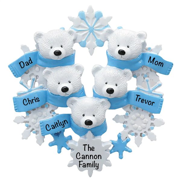 Polar Bear Family Of 5 Christmas Ornament For Sale