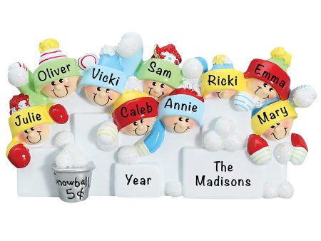 Snowball Fight Family of 9 Christmas Ornament For Sale