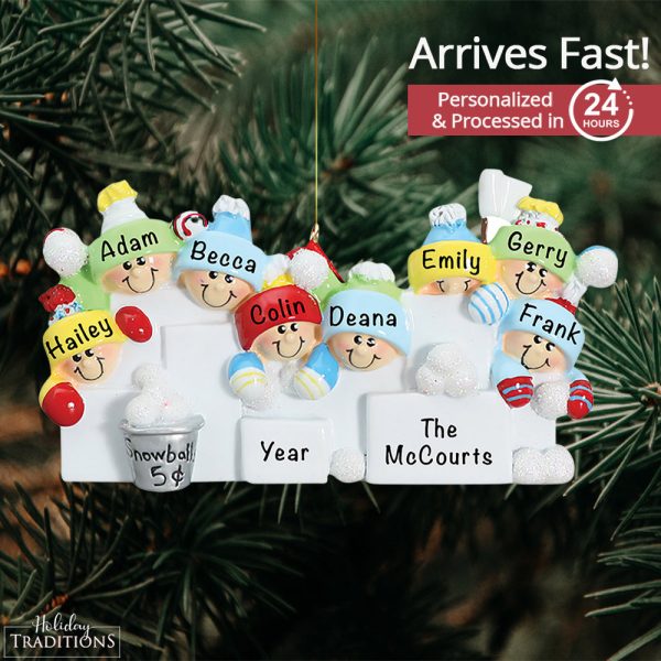 Snowball Fight Family of 8 Christmas Ornament For Discount