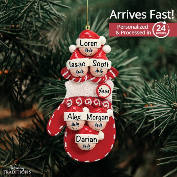 Red Mitten Family of 6 Personalized Ornament Online Hot Sale