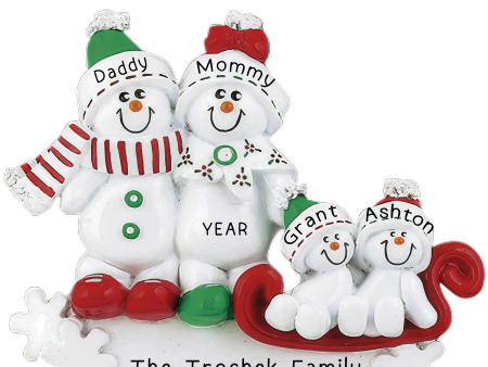 Snow Sled Family of 4 Christmas Ornament Supply