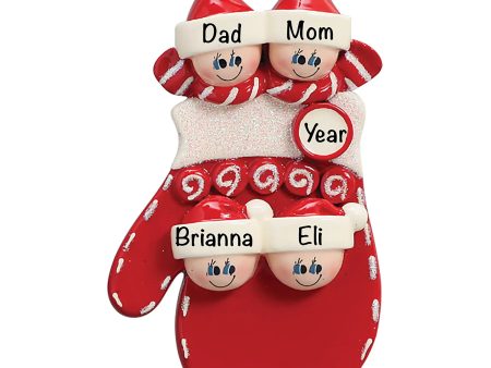 Red Mitten Family of 4 Christmas Ornament Hot on Sale