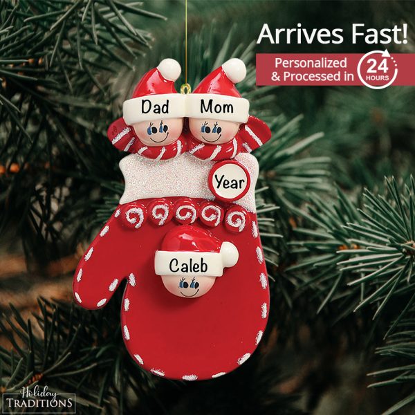 Red Mitten Family of 3 Christmas Ornament Online Hot Sale