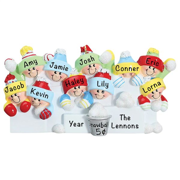 Snowball Fight Family of 10 Christmas Ornament Sale