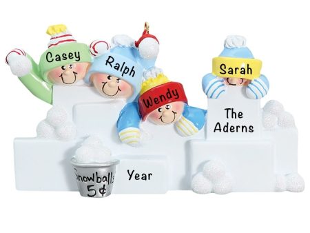 Snowball Fight Family of 4 Personalized Ornament For Cheap