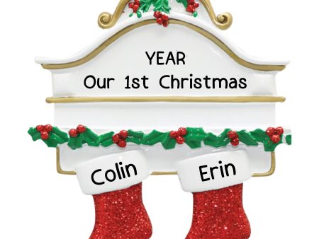 Red Stocking Couple Christmas Ornament Online Sale