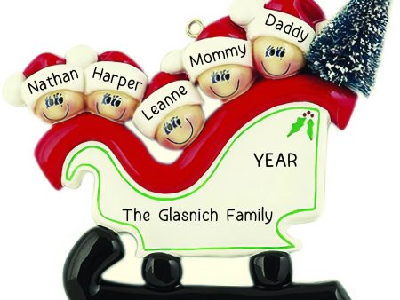 Sleigh With Tree Family of 5 Personalized Ornament Supply