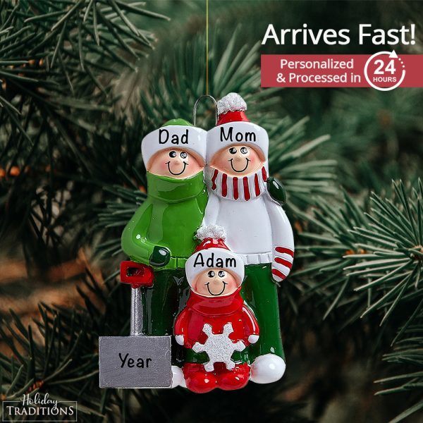 Snow Shovel Family of 3 Personalized Ornament For Cheap